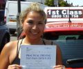 Chloe with Driving test pass certificate